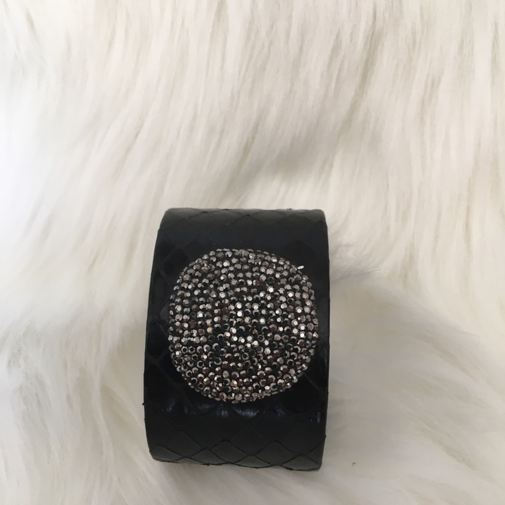 Black leather pave bracelet